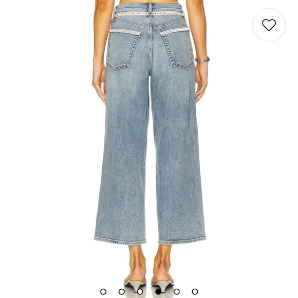 Rag & Bone Andi Embellished Ankle-Length Wide-Leg Jeans in Pacific With Jewel - Picture 5 of 16